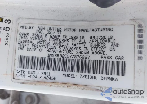 2007 Toyota Corolla Le from USA, damaged, VIN 1NXBR32E07Z876297